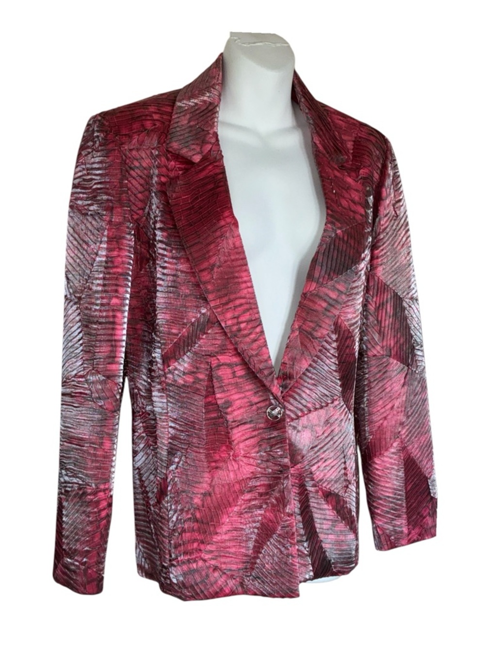 Joseph Ribkoff Fuchsia & Grey Blazer, textured croc print, high sheen. 12 VTG